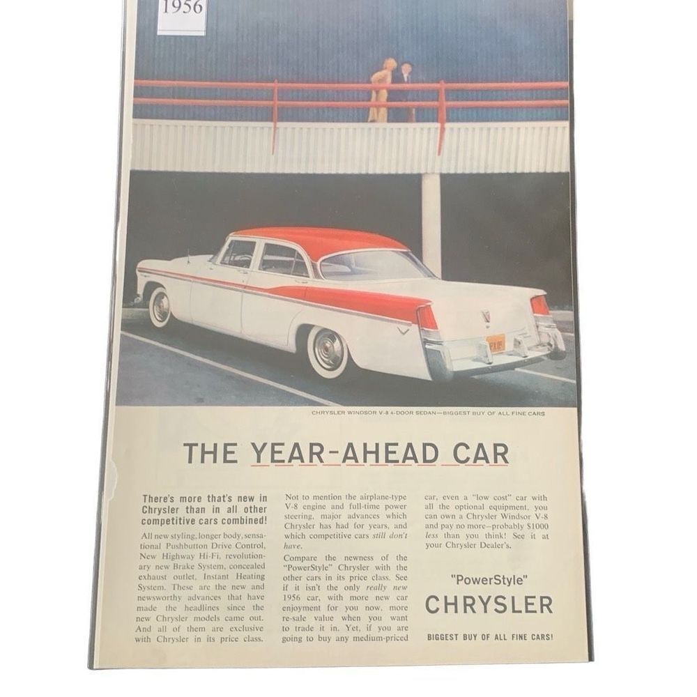 Vintage 1956 Chrysler Windsor V-8 Sedan 4 Door Ad Advertisement